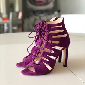 Jimmy Choo Suede Lace-up Heels Purple, Size 6.5